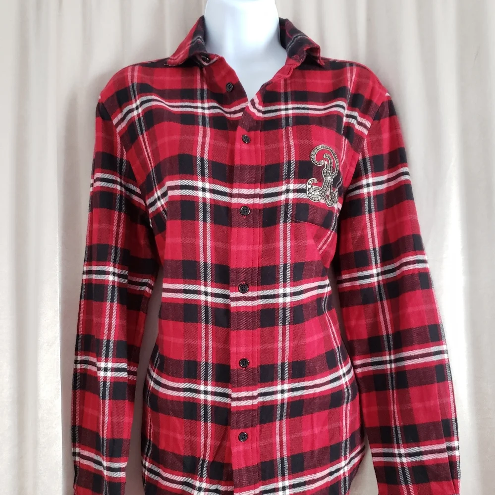 NWOT Ralph Lauren Polo red plaid button down blouse top Womens Medium